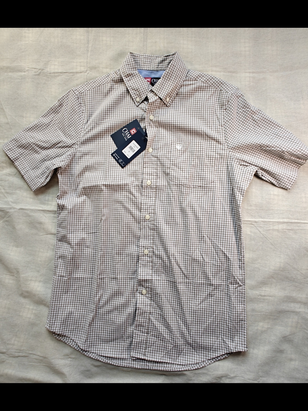 Chaps Men's Short-Sleeve Button-Down Shirt - Tan Check